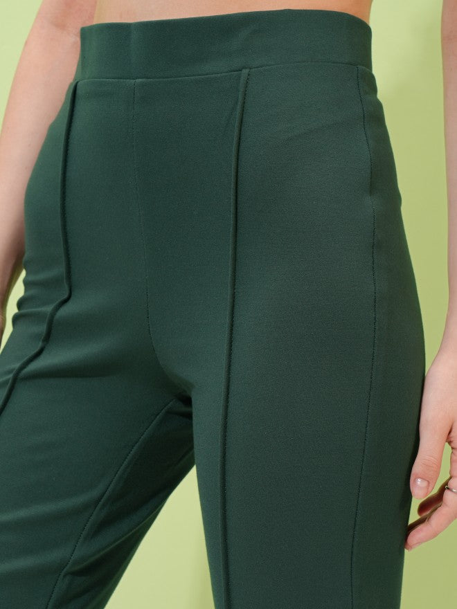 Tokyo Talkies Women Green Solid Regular Fit Casual Trousers - Green - Image 5