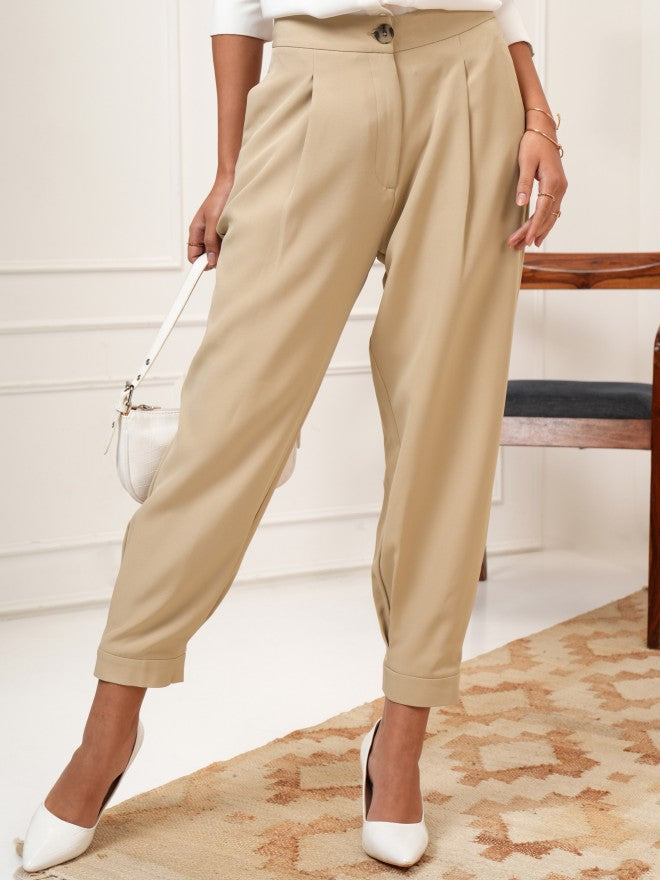 Tokyo Talkies Women Beige Solid Regular Fit Joggers - Beige - Image 1