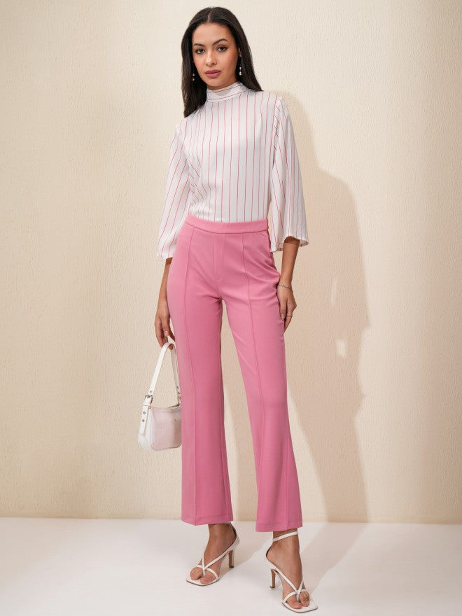 Tokyo Talkies Women Pink Solid Flared Casual Trouser - Pink - Image 2