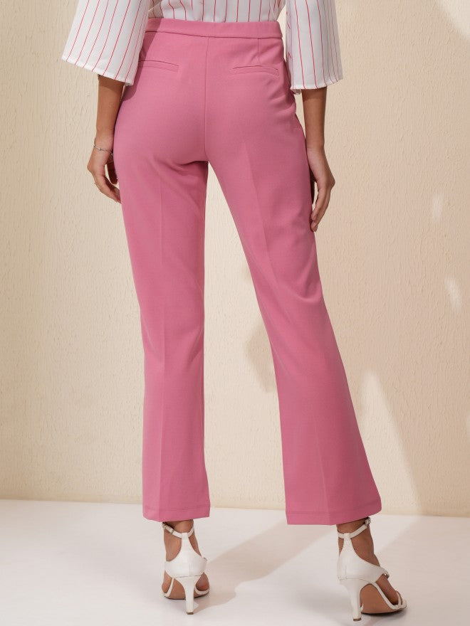 Tokyo Talkies Women Pink Solid Flared Casual Trouser - Pink - Image 3