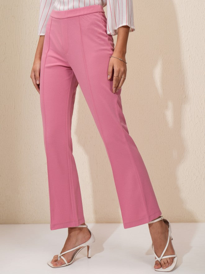 Tokyo Talkies Women Pink Solid Flared Casual Trouser - Pink - Image 4