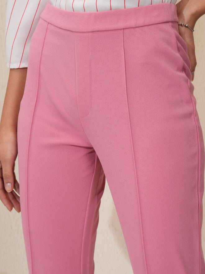 Tokyo Talkies Women Pink Solid Flared Casual Trouser - Pink - Image 5