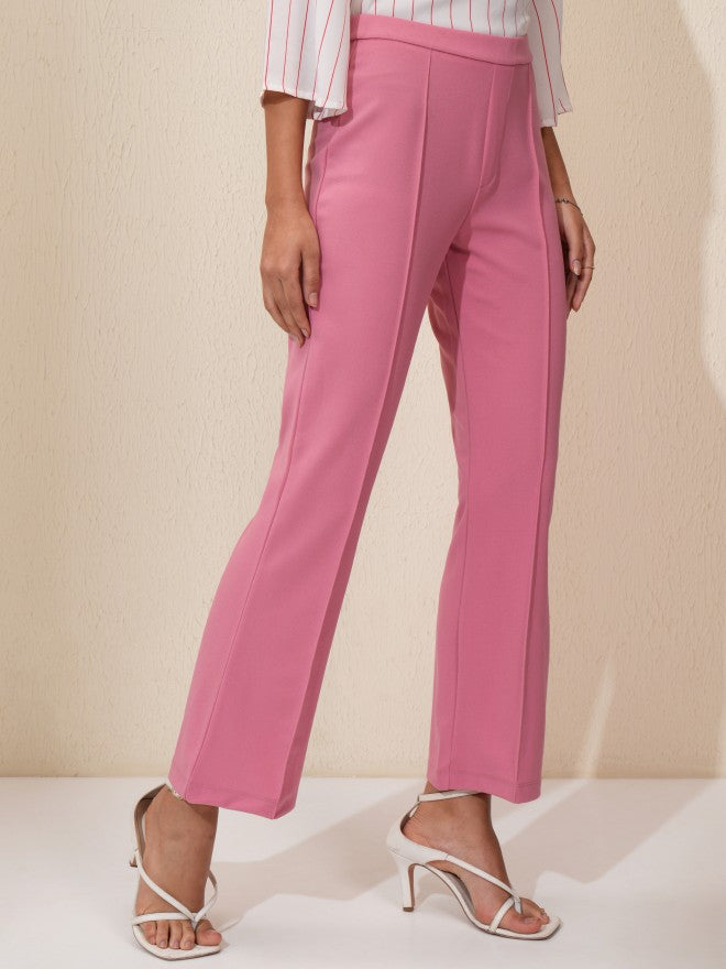 Tokyo Talkies Women Pink Solid Flared Casual Trouser - Pink - Image 6