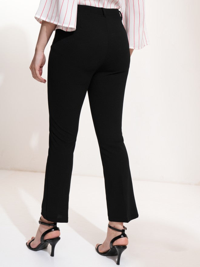 Tokyo Talkies Women Black Solid Flared Casual Trouser - Black - Image 3