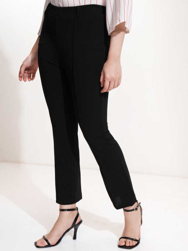 Tokyo Talkies Women Black Solid Flared Casual Trouser - Black - Image 4