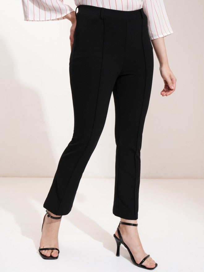 Tokyo Talkies Women Black Solid Flared Casual Trouser - Black - Image 6