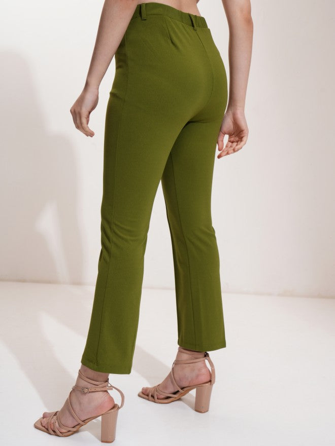 Tokyo Talkies Women Olive Solid Flared Casual Trouser - Olive - Image 3