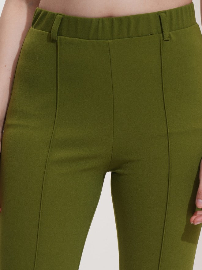 Tokyo Talkies Women Olive Solid Flared Casual Trouser - Olive - Image 5