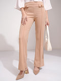 Tokyo Talkies Women Peach Solid Flared Casual Trouser - Peach - Image 1