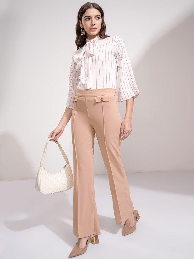 Tokyo Talkies Women Peach Solid Flared Casual Trouser - Peach - Image 2