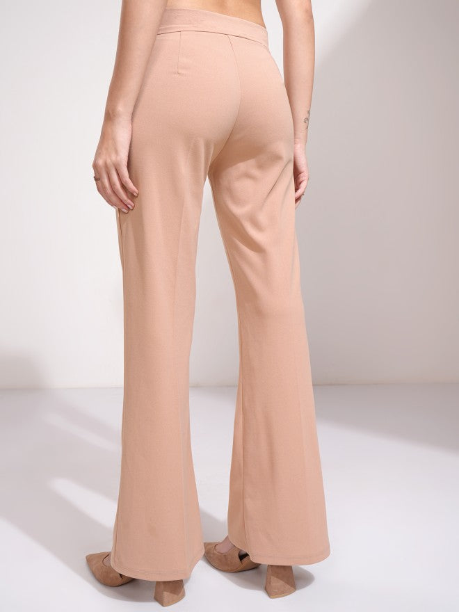 Tokyo Talkies Women Peach Solid Flared Casual Trouser - Peach - Image 3