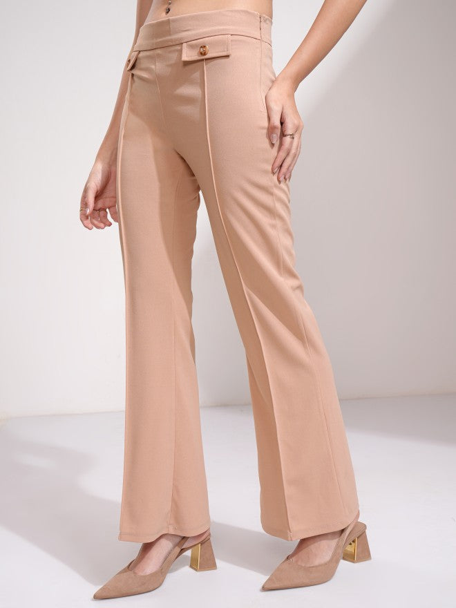 Tokyo Talkies Women Peach Solid Flared Casual Trouser - Peach - Image 4