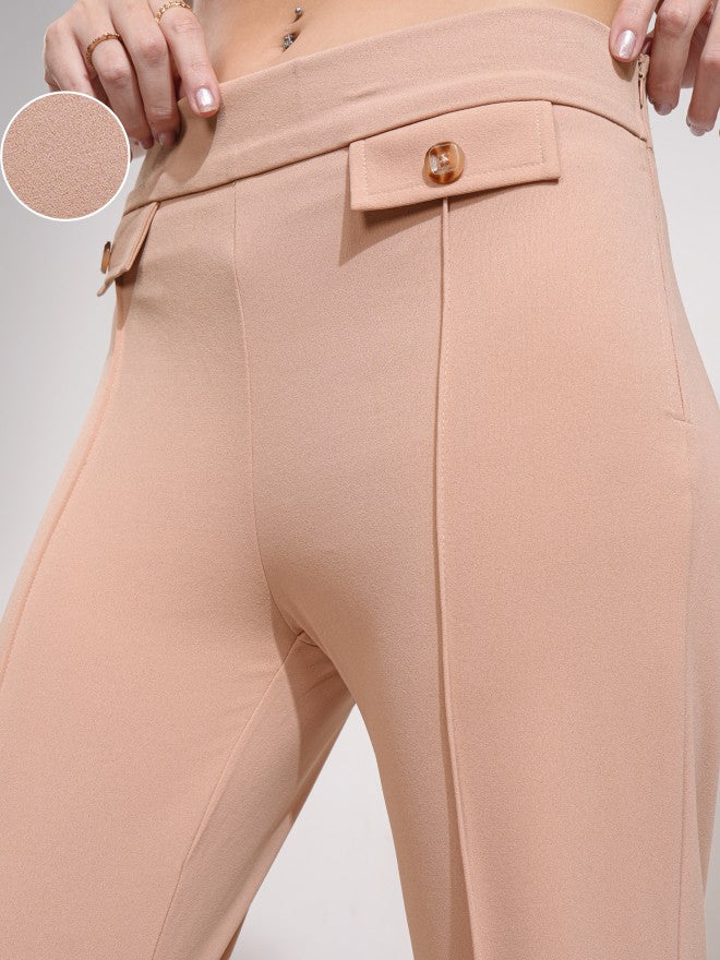 Tokyo Talkies Women Peach Solid Flared Casual Trouser - Peach - Image 5
