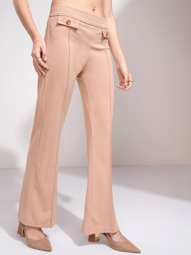 Tokyo Talkies Women Peach Solid Flared Casual Trouser - Peach - Image 6