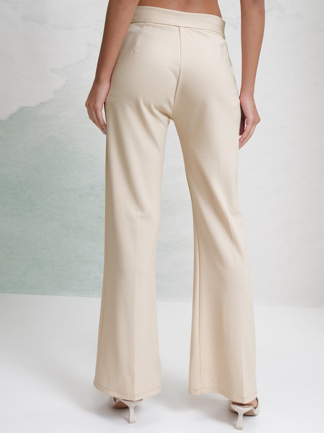 Tokyo Talkies Women Off White Solid Flared Casual Trouser - Off White - Image 3