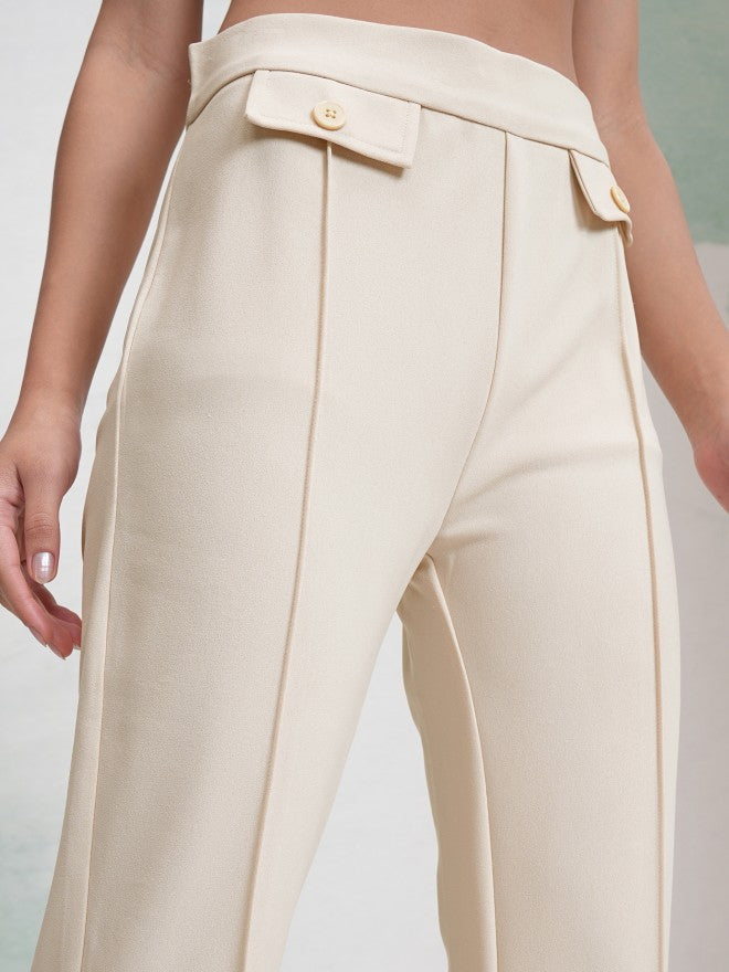 Tokyo Talkies Women Off White Solid Flared Casual Trouser - Off White - Image 5