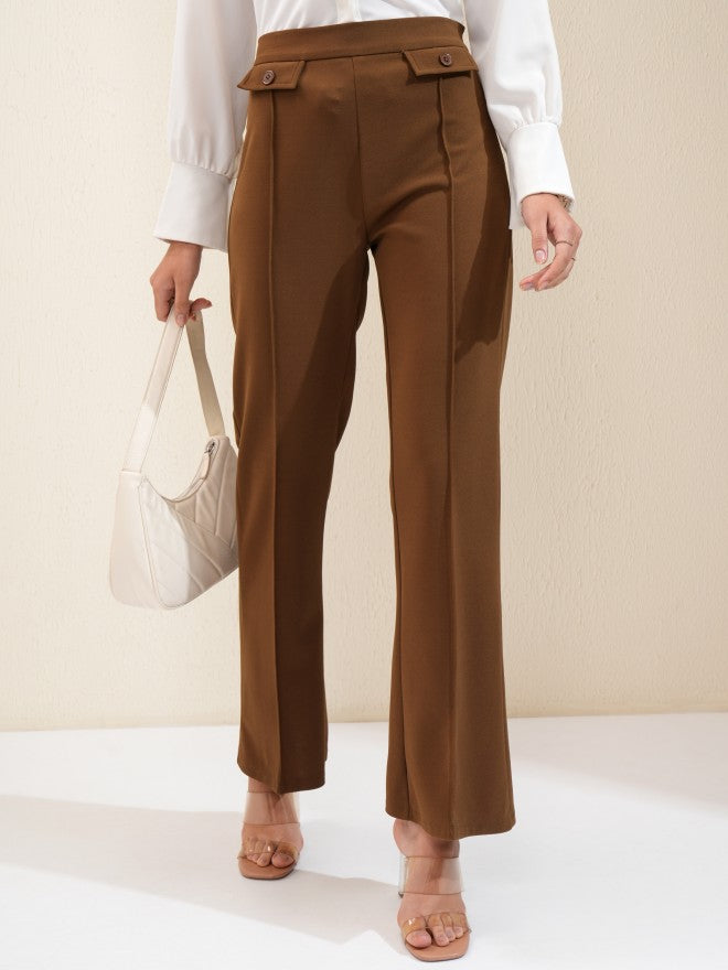 Tokyo Talkies Women Brown Solid Flared Casual Trouser - Brown - Image 1