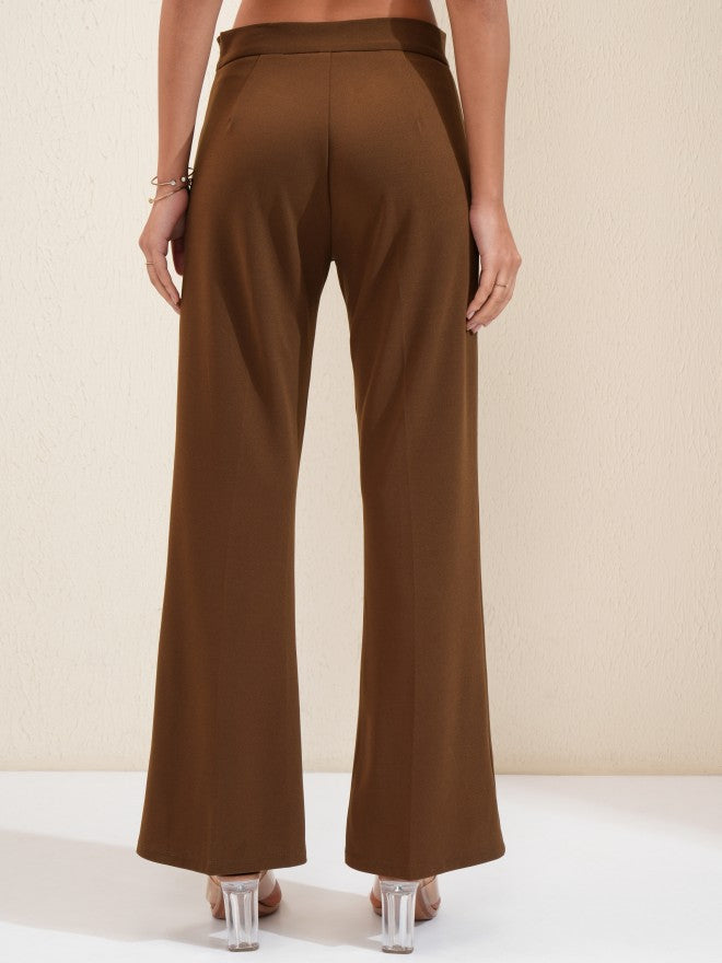 Tokyo Talkies Women Brown Solid Flared Casual Trouser - Brown - Image 3