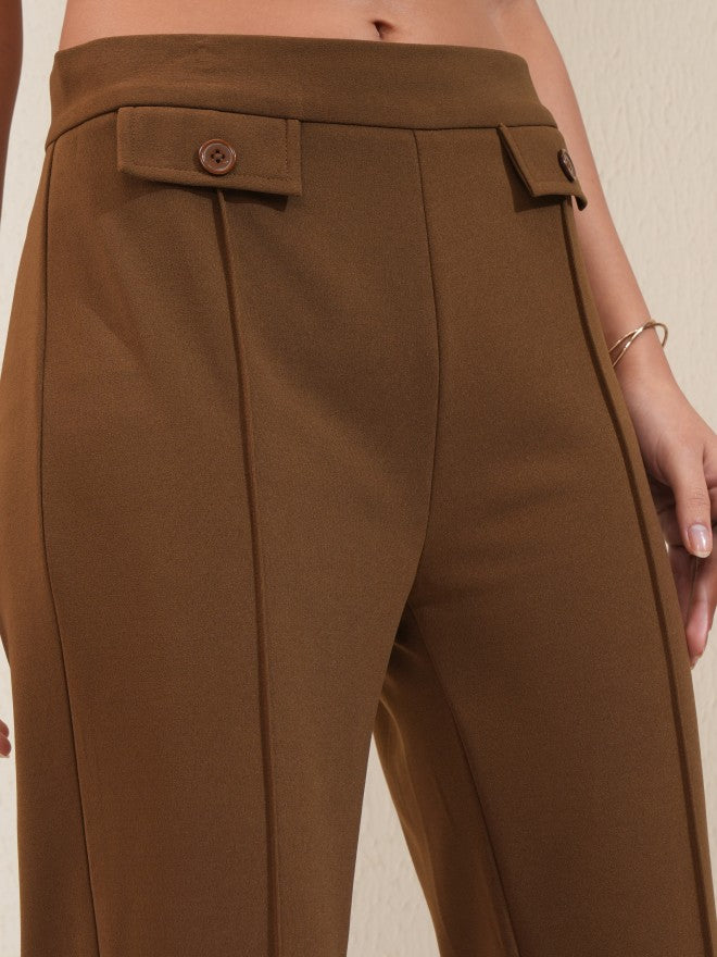 Tokyo Talkies Women Brown Solid Flared Casual Trouser - Brown - Image 5