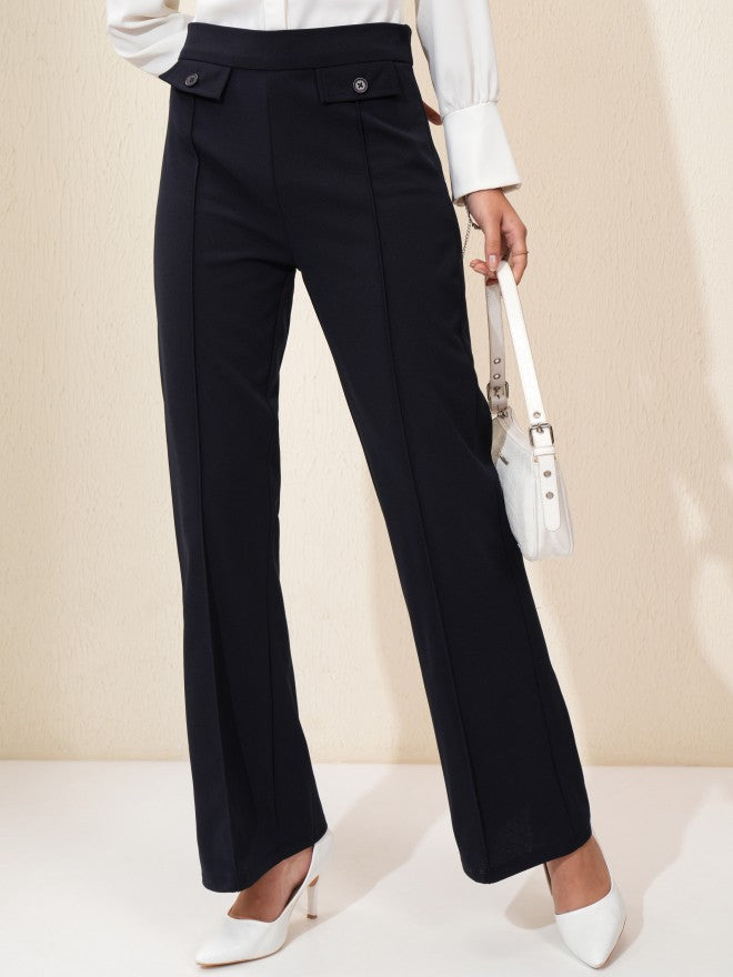 Tokyo Talkies Women Blue Regular Solid Regular Trouser - Blue - Image 1