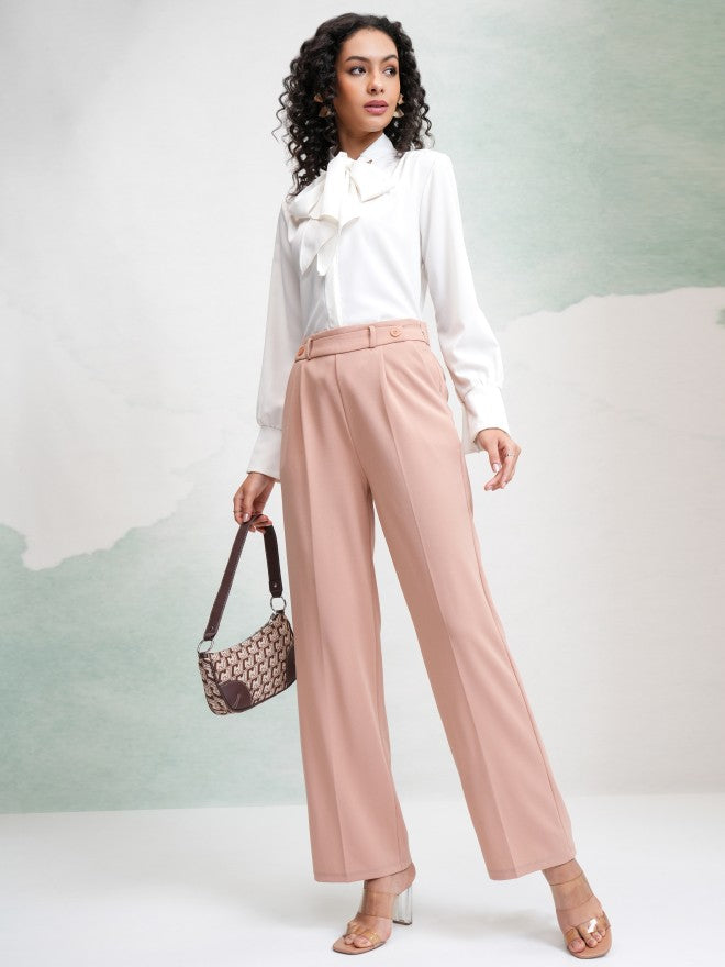 Tokyo Talkies Women Peach Solid Wide Leg Casual Trouser - Peach - Image 2