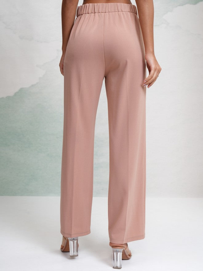 Tokyo Talkies Women Peach Solid Wide Leg Casual Trouser - Peach - Image 3