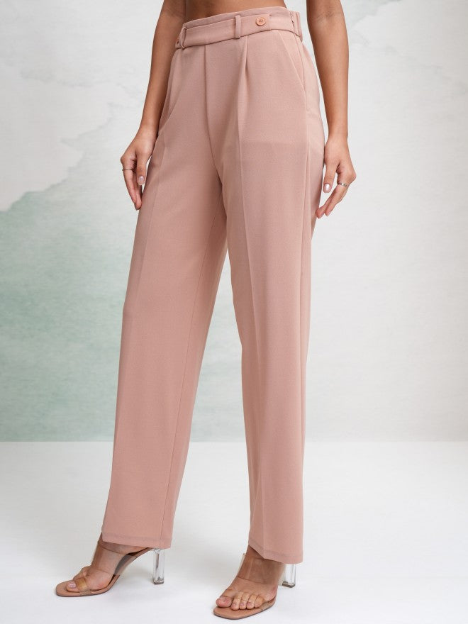 Tokyo Talkies Women Peach Solid Wide Leg Casual Trouser - Peach - Image 4