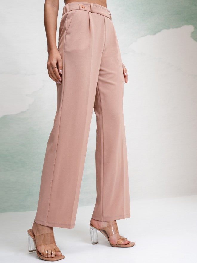 Tokyo Talkies Women Peach Solid Wide Leg Casual Trouser - Peach - Image 6