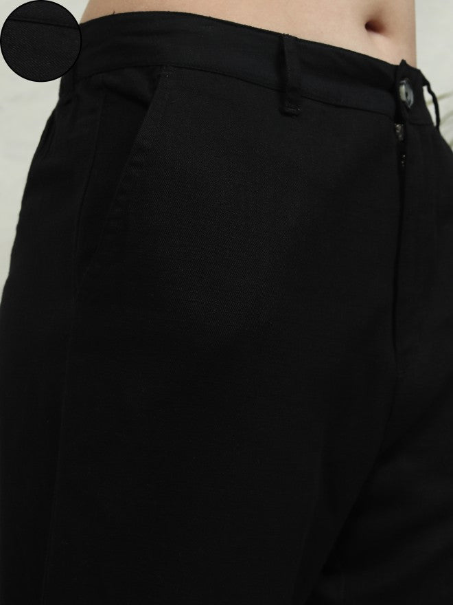 Tokyo Talkies Women Black Solid Tapered Fit Casual Trouser - Black - Image 5