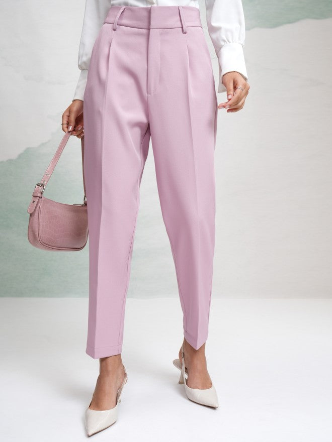 Tokyo Talkies Women Pink Solid Regular Fit Casual Trouser - Pink - Image 1