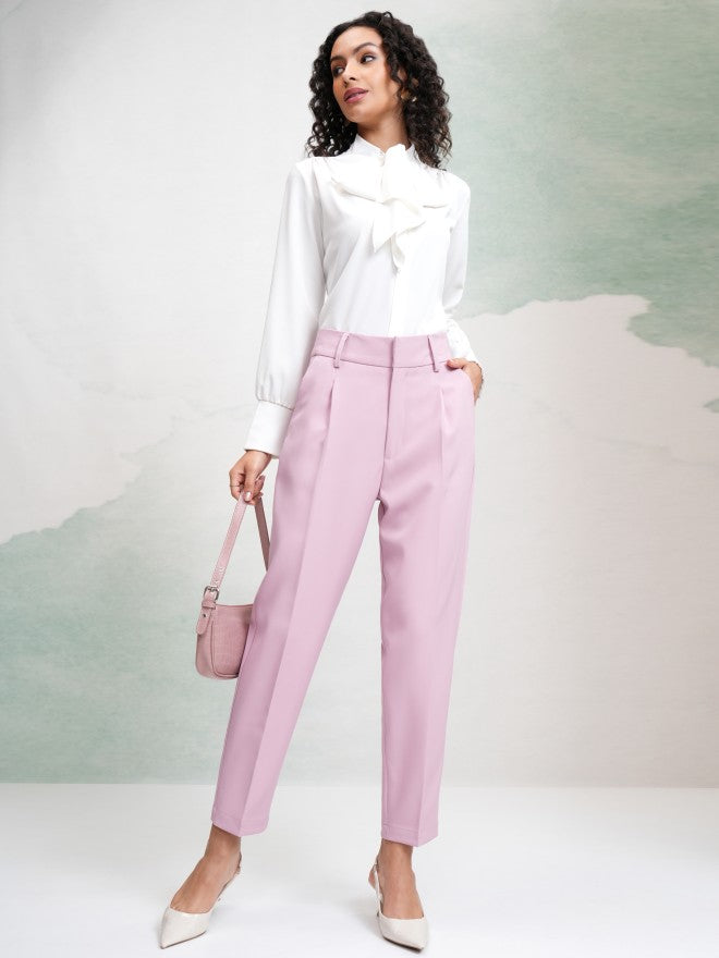 Tokyo Talkies Women Pink Solid Regular Fit Casual Trouser - Pink - Image 2