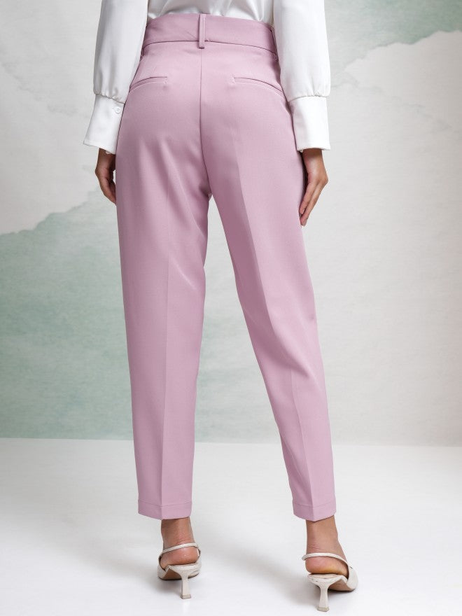 Tokyo Talkies Women Pink Solid Regular Fit Casual Trouser - Pink - Image 3