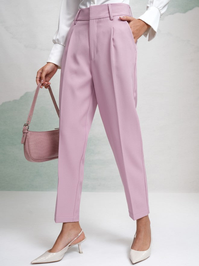 Tokyo Talkies Women Pink Solid Regular Fit Casual Trouser - Pink - Image 4