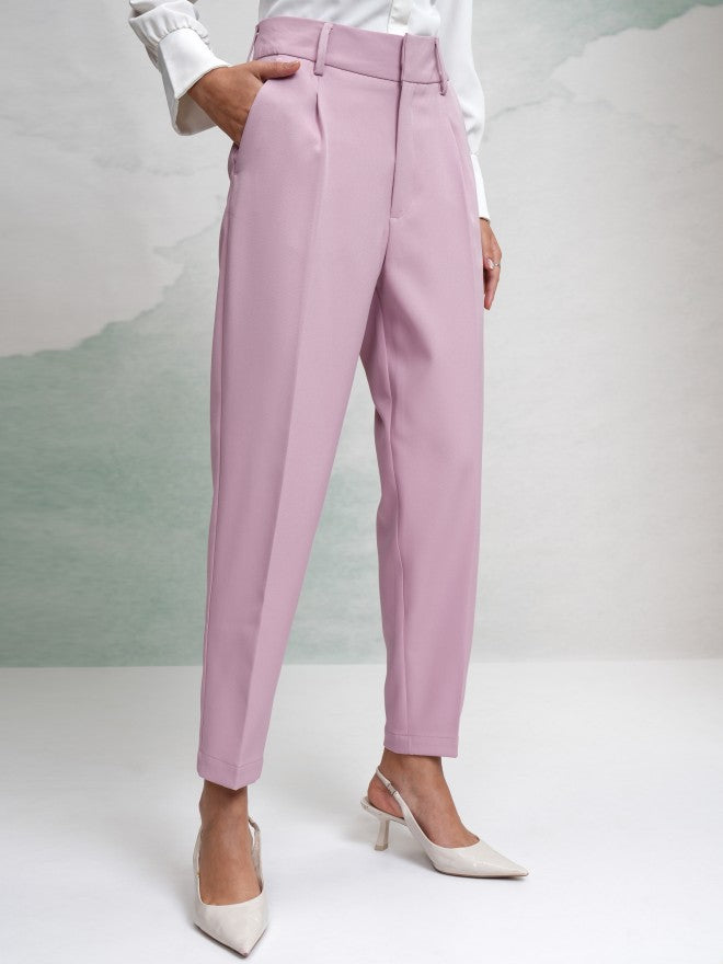 Tokyo Talkies Women Pink Solid Regular Fit Casual Trouser - Pink - Image 6