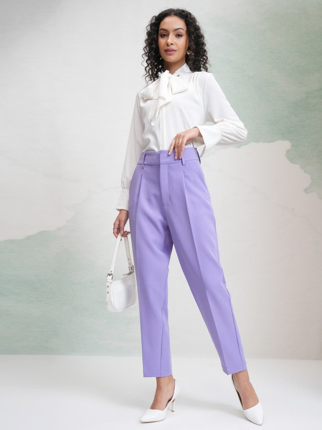 Tokyo Talkies Women Purple Solid Regular Fit Casual Trouser - Purple - Image 2