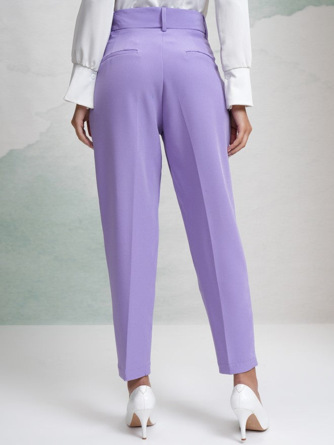 Tokyo Talkies Women Purple Solid Regular Fit Casual Trouser - Purple - Image 3