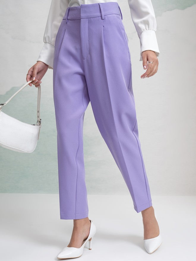 Tokyo Talkies Women Purple Solid Regular Fit Casual Trouser - Purple - Image 4