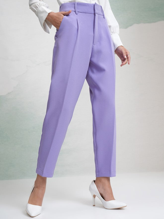 Tokyo Talkies Women Purple Solid Regular Fit Casual Trouser - Purple - Image 6