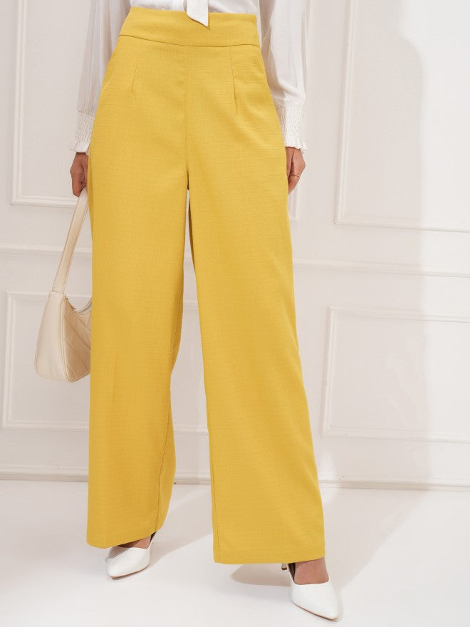 Tokyo Talkies Women Yellow Regular Solid Formal Trouser - Yellow - Image 1