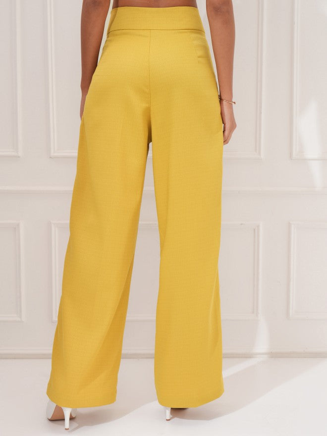 Tokyo Talkies Women Yellow Regular Solid Formal Trouser - Yellow - Image 3