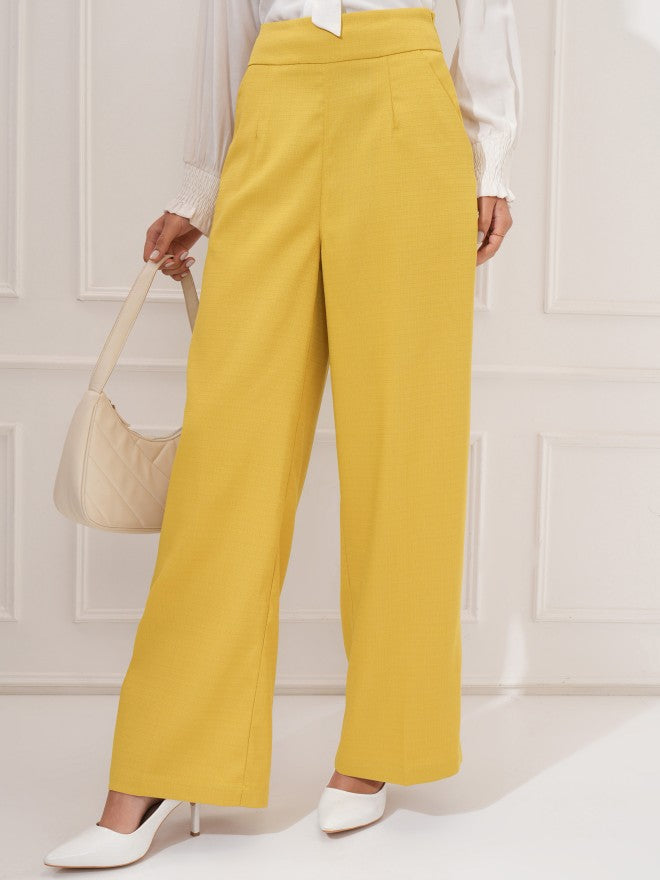 Tokyo Talkies Women Yellow Regular Solid Formal Trouser - Yellow - Image 4