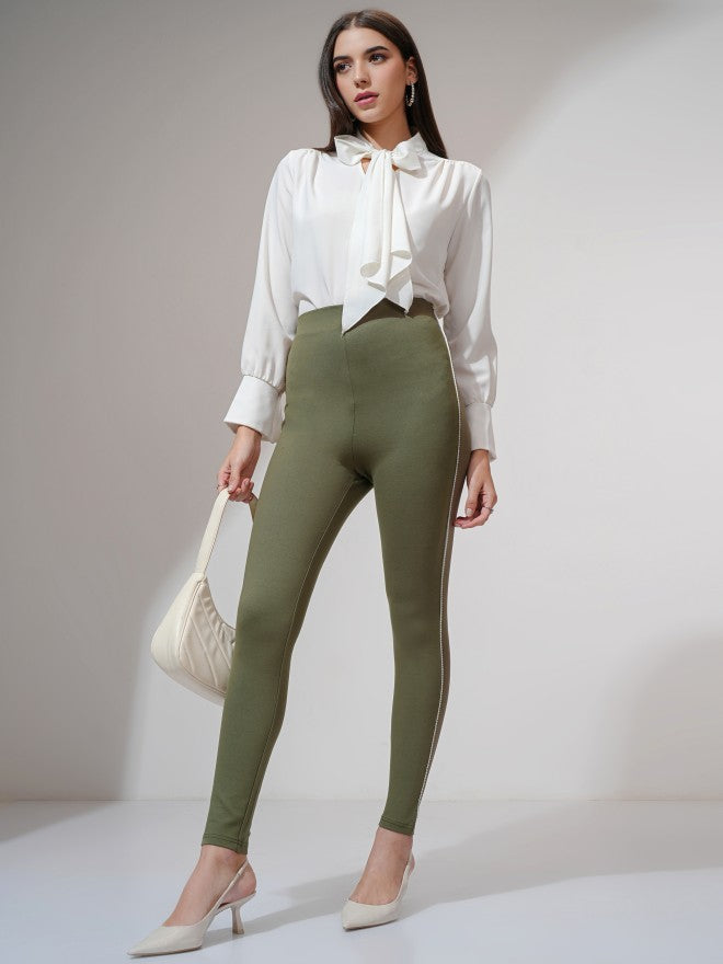 Tokyo Talkies Women Olive Solid Slim Fit Jeggings - Olive - Image 2