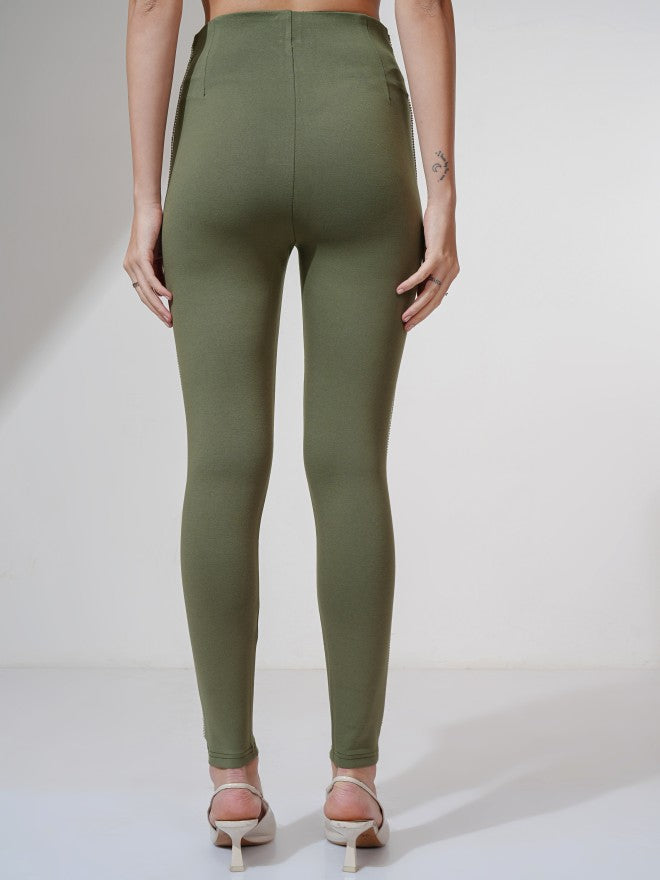 Tokyo Talkies Women Olive Solid Slim Fit Jeggings - Olive - Image 3