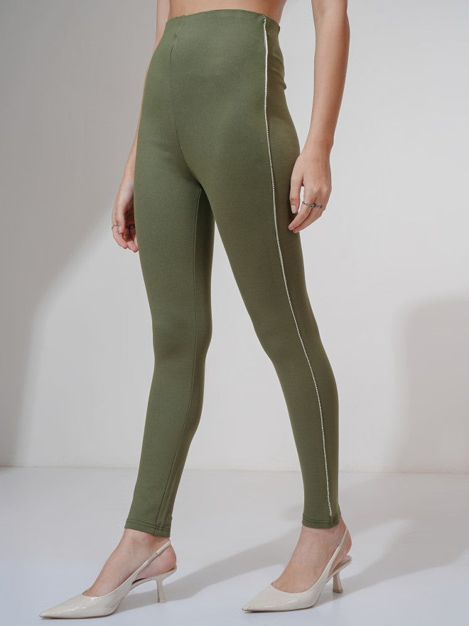 Tokyo Talkies Women Olive Solid Slim Fit Jeggings - Olive - Image 4