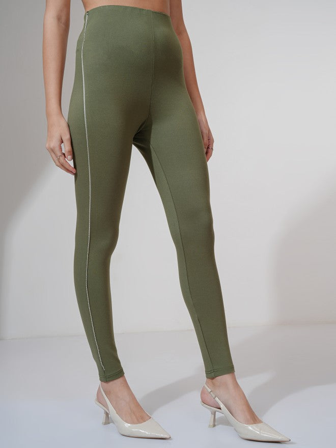 Tokyo Talkies Women Olive Solid Slim Fit Jeggings - Olive - Image 6