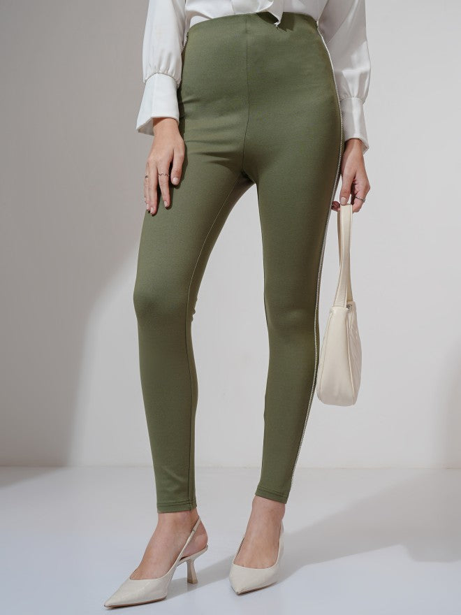 Tokyo Talkies Women Olive Solid Slim Fit Jeggings - Olive - Image 7