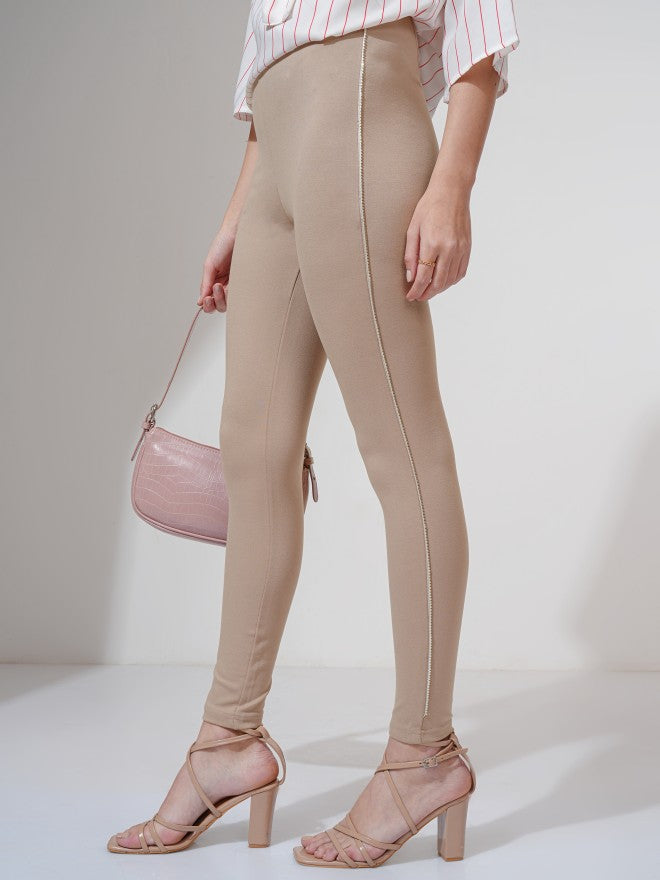 Tokyo Talkies Women Taupe Solid Slim Fit Casual Trouser - Taupe - Image 1