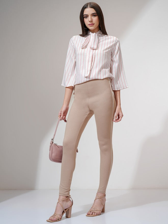 Tokyo Talkies Women Taupe Solid Slim Fit Casual Trouser - Taupe - Image 2