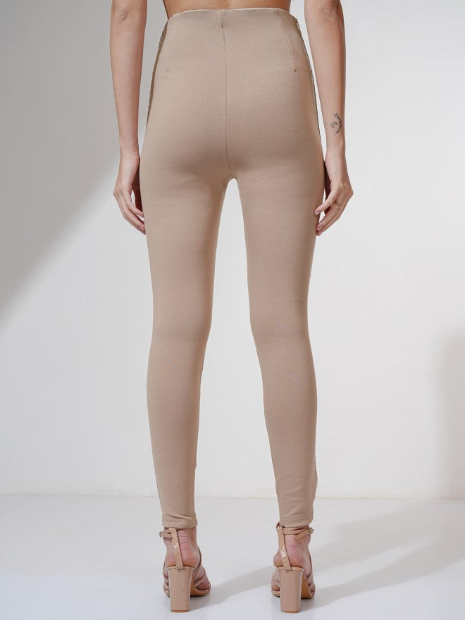 Tokyo Talkies Women Taupe Solid Slim Fit Casual Trouser - Taupe - Image 3
