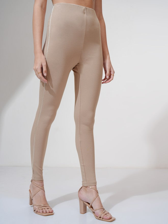 Tokyo Talkies Women Taupe Solid Slim Fit Casual Trouser - Taupe - Image 6